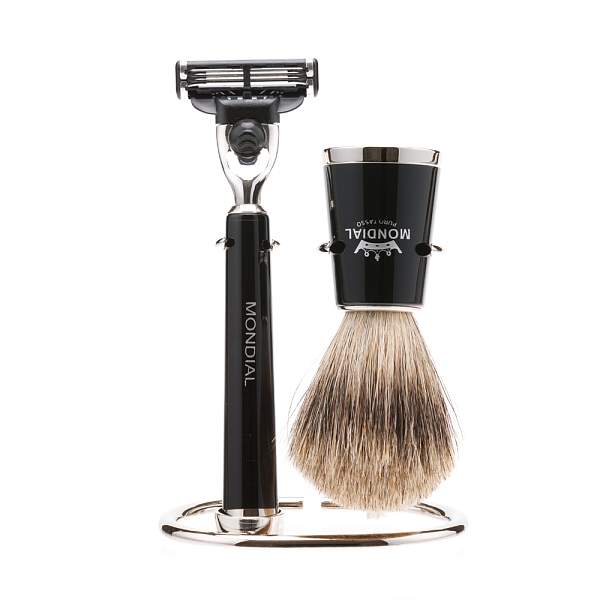 Бритвенный набор Mondial: станок, помазок, подставка; чёрная смола ST-365-NMT MONDIAL, Артикул: ST-365-NMT фото №1