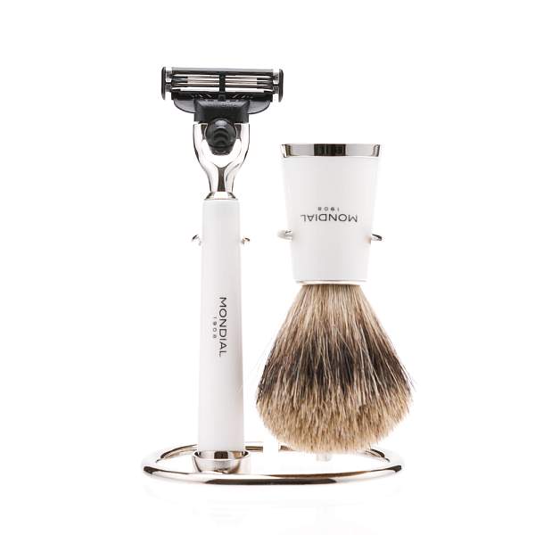Бритвенный набор Mondial: станок, помазок, подставка; белая смола ST-365-BMT MONDIAL, Артикул: ST-365-BMT фото №1