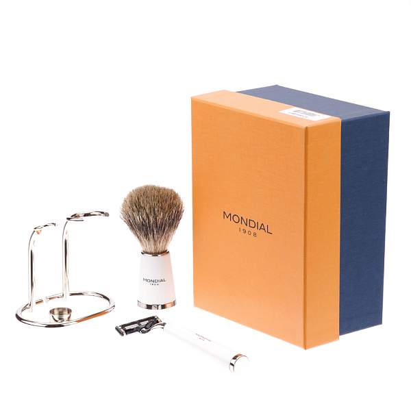 Бритвенный набор Mondial: станок, помазок, подставка; белая смола ST-365-BMT MONDIAL, Артикул: ST-365-BMT фото №1