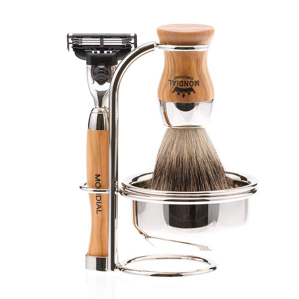 Бритвенный набор Mondial: станок, помазок, чаша, подставка; оливковое дерево ST-445-OMT MONDIAL, Артикул: ST-445-OMT фото №1