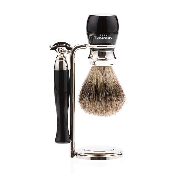 Бритвенный набор Mondial: классический станок, помазок, подставка; чёрная смола ST-335-NST MONDIAL, Артикул: ST-335-NST фото №1