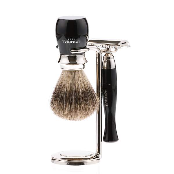 Бритвенный набор Mondial: классический станок, помазок, подставка; чёрная смола ST-335-NST MONDIAL, Артикул: ST-335-NST фото №1
