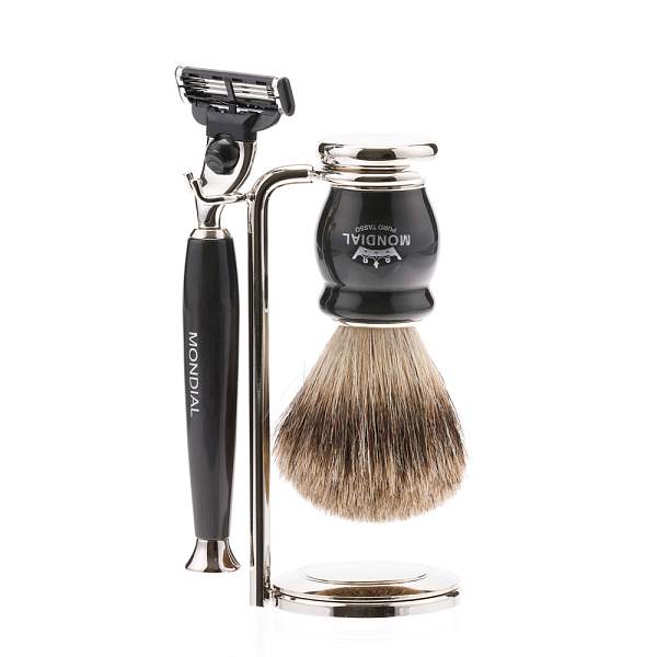 Бритвенный набор Mondial: станок, помазок, подставка; чёрный перламутр KRON-PR-MOX-II-M3 MONDIAL, Артикул: KRON-PR-MOX-II-M3 фото №1
