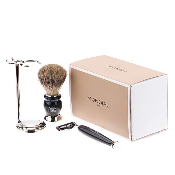 Бритвенный набор Mondial: станок, помазок, подставка; чёрный перламутр KRON-PR-MOX-II-M3 MONDIAL, Артикул: KRON-PR-MOX-II-M3 фото №1