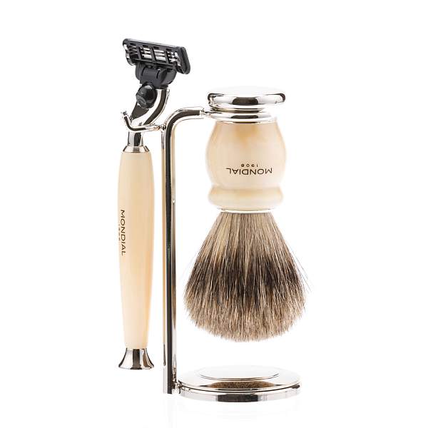 Бритвенный набор Mondial: станок, помазок, подставка; айвори KRON-PR-HAM-II-M3 MONDIAL, Артикул: KRON-PR-HAM-II-M3 фото №1