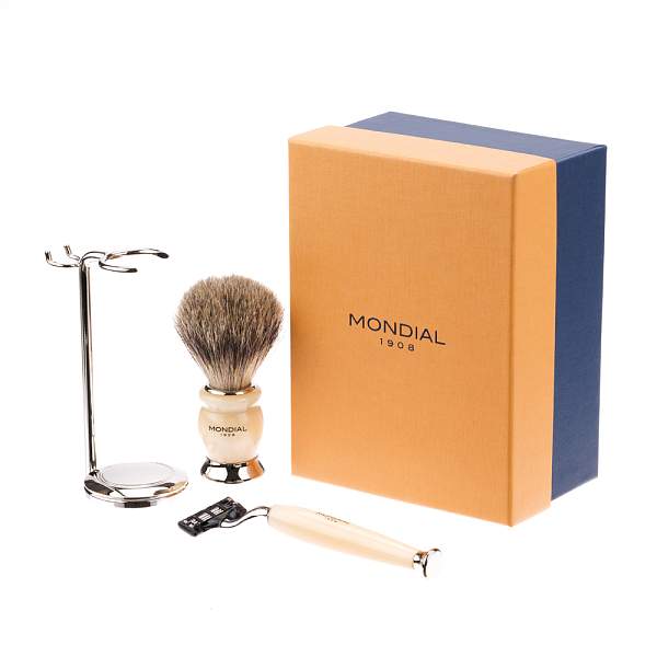 Бритвенный набор Mondial: станок, помазок, подставка; айвори KRON-PR-HAM-II-M3 MONDIAL, Артикул: KRON-PR-HAM-II-M3 фото №1