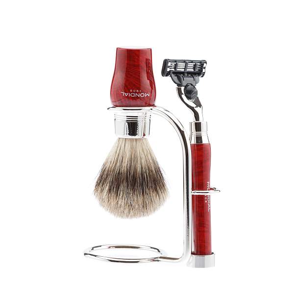 Бритвенный набор Mondial: станок MACH3, помазок, подставка; корень шиповника ST-VIE-R-II-M3 MONDIAL, Артикул: ST-VIE-R-II-M3 фото №1