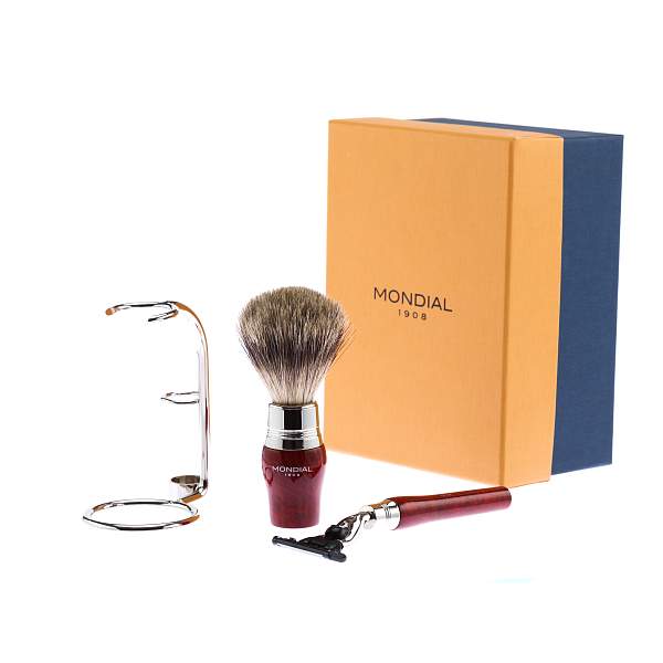 Бритвенный набор Mondial: станок MACH3, помазок, подставка; корень шиповника ST-VIE-R-II-M3 MONDIAL, Артикул: ST-VIE-R-II-M3 фото №1