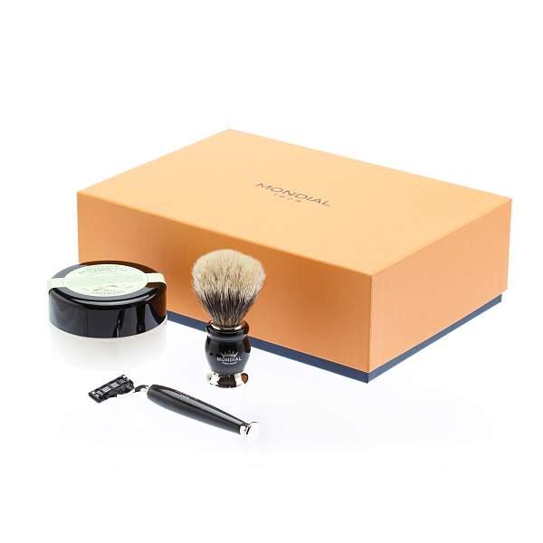 Бритвенный набор Mondial: станок MACH3, помазок, крем для бритья Bergamotto, цвет черный GB-FIZ-BL-STK-M3-B MONDIAL, Артикул: GB-FIZ-BL-STK-M3-B фото №1