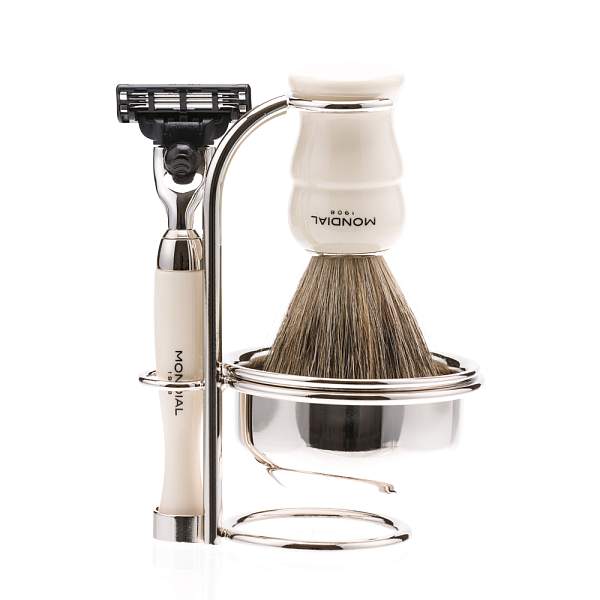 Бритвенный набор Mondial: станок, помазок, подставка и чаша; цвет слоновой кости M-1181 MONDIAL, Артикул: M-1181 фото №1