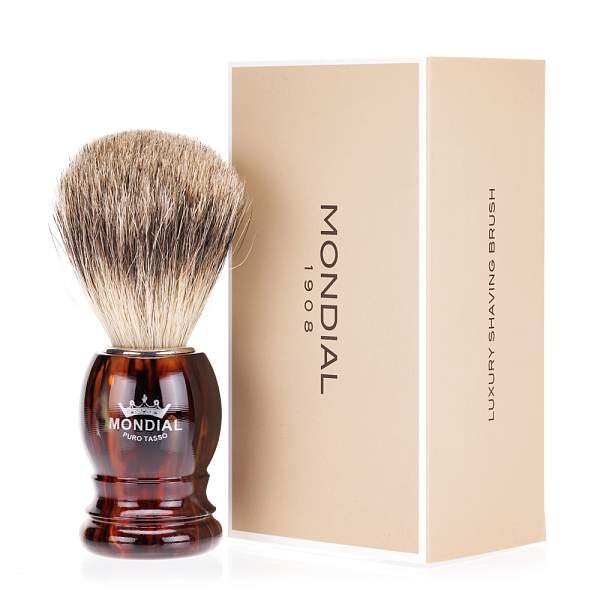 Помазок для бритья Mondial, пластик, ворс барсука, рукоять - цвет черепаха 2-TART-TEC MONDIAL, Артикул: 2-TART-TEC фото №1