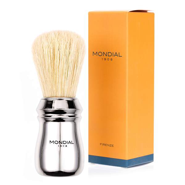 Помазок для бритья Mondial, пластик, свиной ворс, рукоять - серебристый цвет 125-CRO MONDIAL, Артикул: 125-CRO фото №1