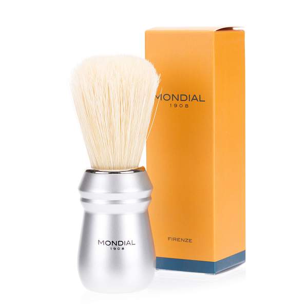 Помазок для бритья Mondial, пластик, свиной ворс, рукоять - матовый серебристый цвет 125-ARG MONDIAL, Артикул: 125-ARG фото №1