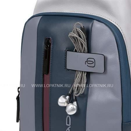 рюкзак с одной лямкой piquadro кожаный серо-синий Piquadro