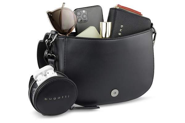 Сумка наплечная женская BUGATTI Almata, с кошельком, чёрная, полиуретан, 27х6х18,5 см 49665801 BUGATTI, Артикул: 49665801 фото №1