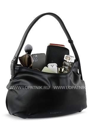 сумка наплечная женская bugatti daria, чёрная, полиуретан, 42х12х24 см, 8 л 49677101 BUGATTI