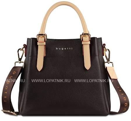 сумка женская bugatti ella, тёмно-коричневая, полиуретан, 27х12х23,5 см 49362002 BUGATTI