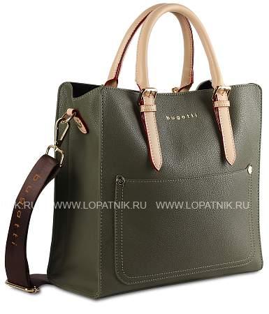 сумка-портфель женская bugatti ella, оливковая, полиуретан, 30х11,5х28 см 49362184 BUGATTI