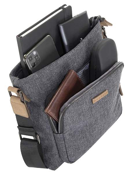 Сумка наплечная мужская BUGATTI Luce, серая, полиэстер, 24х5х25,5 см 49650049 BUGATTI, Артикул: 49650049 фото №1