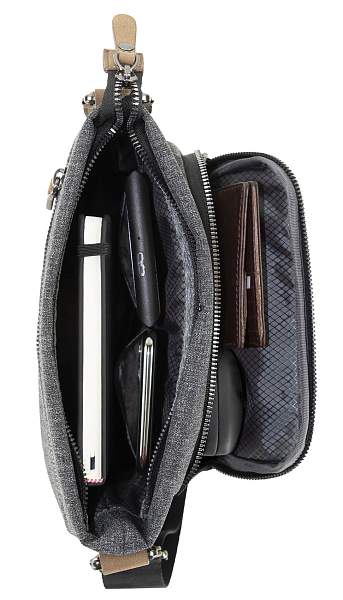 Сумка наплечная мужская BUGATTI Luce, серая, полиэстер, 24х5х25,5 см 49650049 BUGATTI, Артикул: 49650049 фото №1