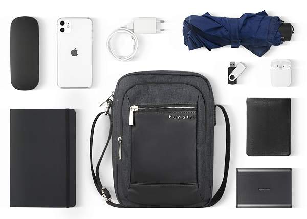 Сумка наплечная мужская BUGATTI Sera, антрацитовая, полиэстер, 21х6х26,5 см 49630113 BUGATTI, Артикул: 49630113 фото №1