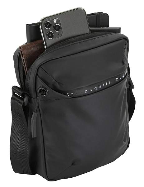 Сумка наплечная BUGATTI Blanc, чёрная, тарпаулин/полиэстер, 17х4,5х21 см 49660201 BUGATTI, Артикул: 49660201 фото №1