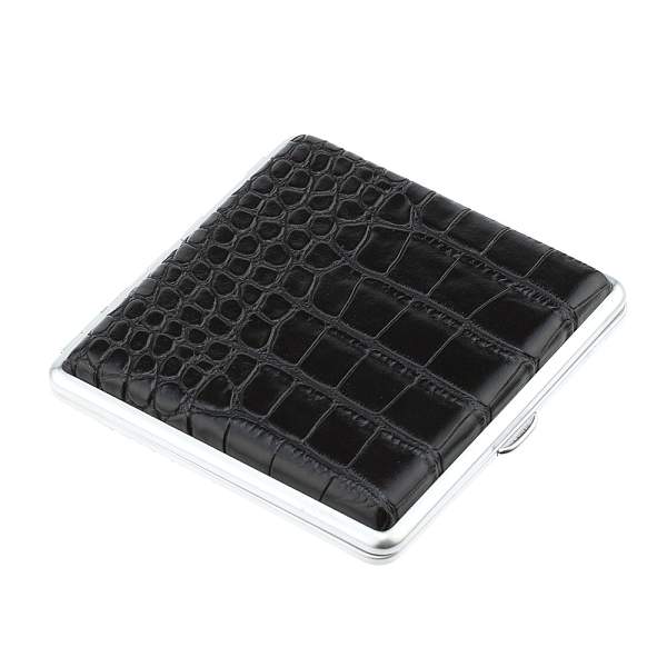 Портсигар S.Quire, нержавеющая сталь, искуственная кожа, чёрный, 9,6х9,3х1,9 см 21-9396Bl-MC S.QUIRE, Артикул: 21-9396Bl-MC фото №1