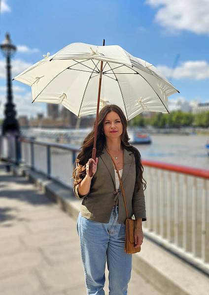 L908-2942 StarCream (Звезда кремовая) Зонт женский трость Fulton Fulton, Артикул: L908-2942 StarCream фото №1