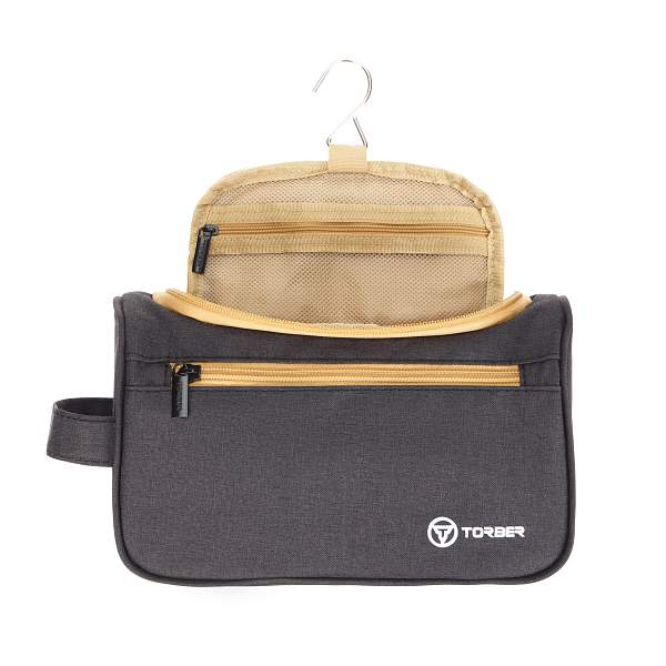 Несессер TORBER, дорожный, чёрный/бежевый, полиэстер 300D, 24 х 16 х 9 см T055-BEI Torber, Артикул: T055-BEI фото №1