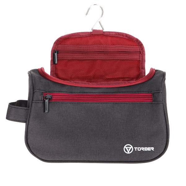 Несессер TORBER, дорожный, чёрный/бордовый, полиэстер 300D, 24 х 16 х 9 см T055-BRD Torber, Артикул: T055-BRD фото №1