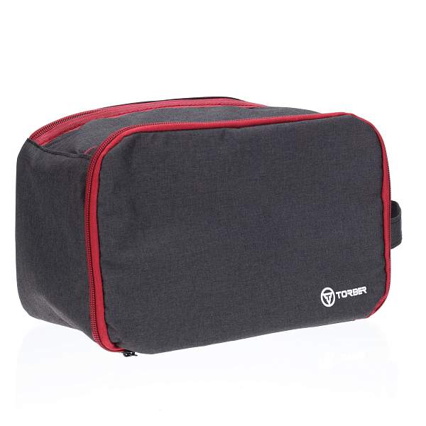 Несессер TORBER, дорожный, чёрный/бордовый, полиэстер 300D, 27 х 17 х 14 см T318-BRD Torber, Артикул: T318-BRD фото №1