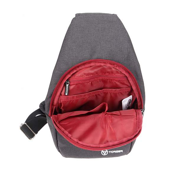 Рюкзак TORBER с одним плечевым ремнем, чёрный/бордовый, полиэстер 300D, 33 х 17 х 6 см T062-BRD Torber, Артикул: T062-BRD фото №1