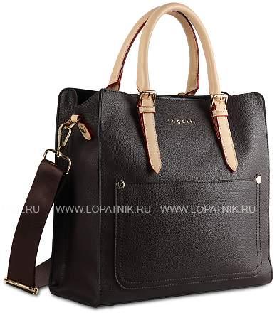 сумка-портфель женская bugatti ella, тёмно-коричневая, полиуретан, 30х11,5х28 см 49362102 BUGATTI