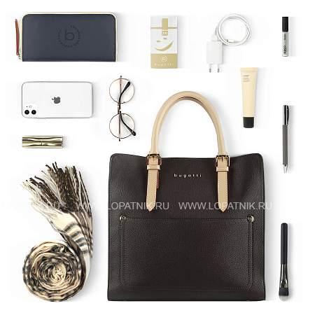 сумка-портфель женская bugatti ella, тёмно-коричневая, полиуретан, 30х11,5х28 см 49362102 BUGATTI