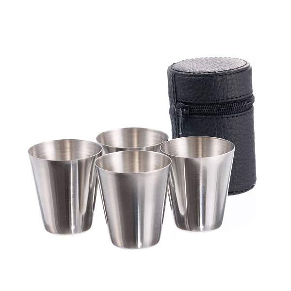 Набор S.Quire из 4 стопок серебристого цвета 0,03л,сталь, в чехле из искусственной кожи C006 S.QUIRE, Артикул: C006 фото №1