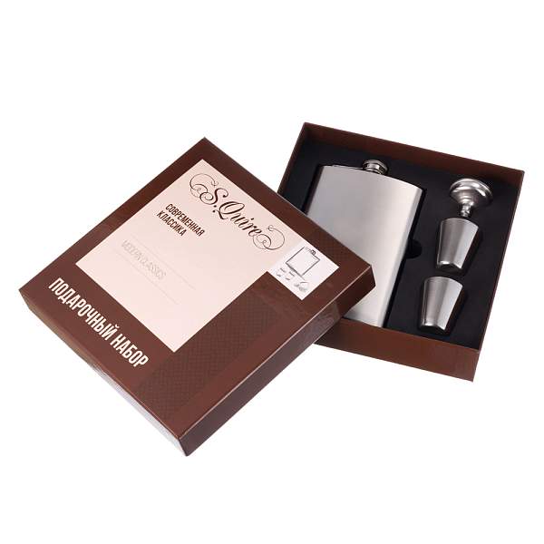 Набор S.Quire фляга 0,27 л, 2 стопки, воронка, сталь, серебристый FLS062 S.QUIRE, Артикул: FLS062 фото №1