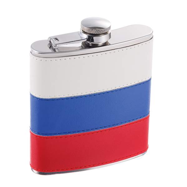 Фляга S.Quire 0,18 л, сталь+искусственная кожа, вставка бело-сине-красная W001RU-6 S.QUIRE, Артикул: W001RU-6 фото №1