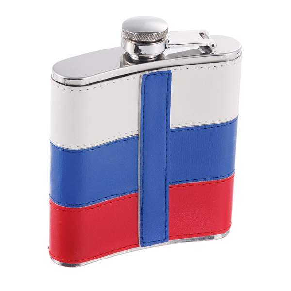 Фляга S.Quire 0,18 л, сталь+искусственная кожа, вставка бело-сине-красная W001RU-6 S.QUIRE, Артикул: W001RU-6 фото №1
