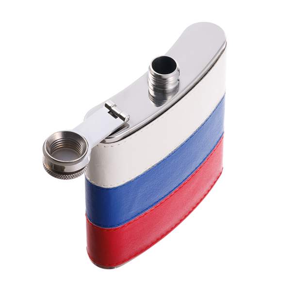 Фляга S.Quire 0,18 л, сталь+искусственная кожа, вставка бело-сине-красная W001RU-6 S.QUIRE, Артикул: W001RU-6 фото №1
