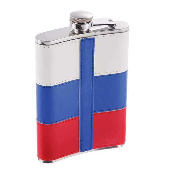 Фляга S.Quire 0,24 л, сталь+искусственная кожа, бело-сине-красная W001RU-8 S.QUIRE, Артикул: W001RU-8 фото №1