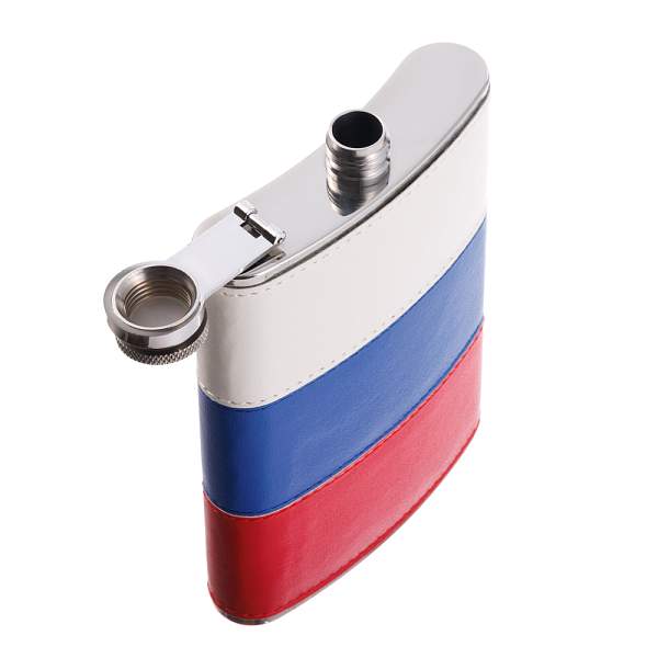 Фляга S.Quire 0,24 л, сталь+искусственная кожа, бело-сине-красная W001RU-8 S.QUIRE, Артикул: W001RU-8 фото №1