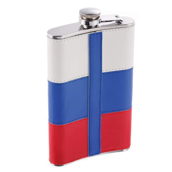 Фляга S.Quire 0,27 л, сталь+искусственная кожа, бело-сине-красная W001RU-9 S.QUIRE, Артикул: W001RU-9 фото №1