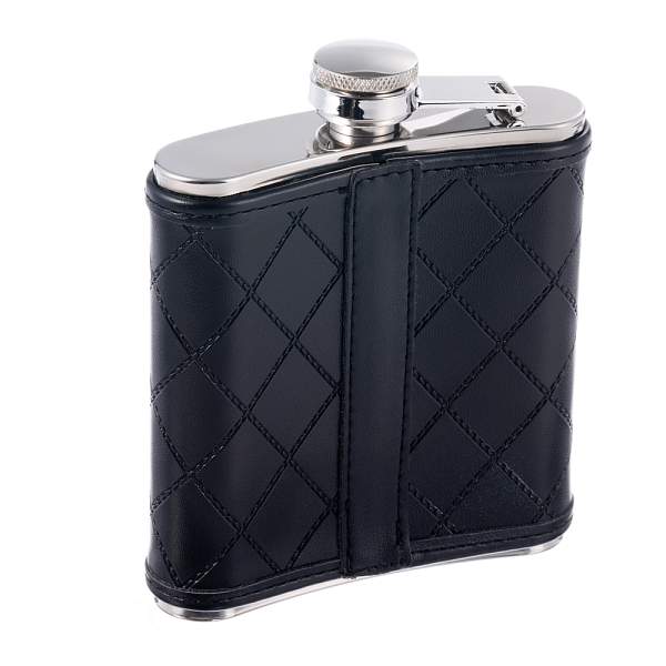 Фляга S.Quire 0,18 л, сталь+искусственная кожа, черная 64W1-6 S.QUIRE, Артикул: 64W1-6 фото №1