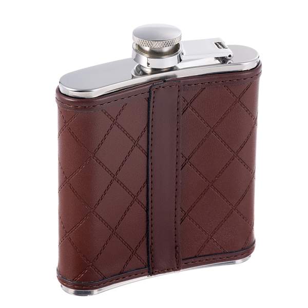 Фляга S.Quire 0,18 л, сталь+искусственная кожа, коричневая 64W2-6 S.QUIRE, Артикул: 64W2-6 фото №1