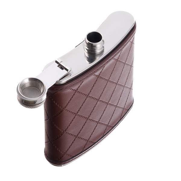 Фляга S.Quire 0,18 л, сталь+искусственная кожа, коричневая 64W2-6 S.QUIRE, Артикул: 64W2-6 фото №1