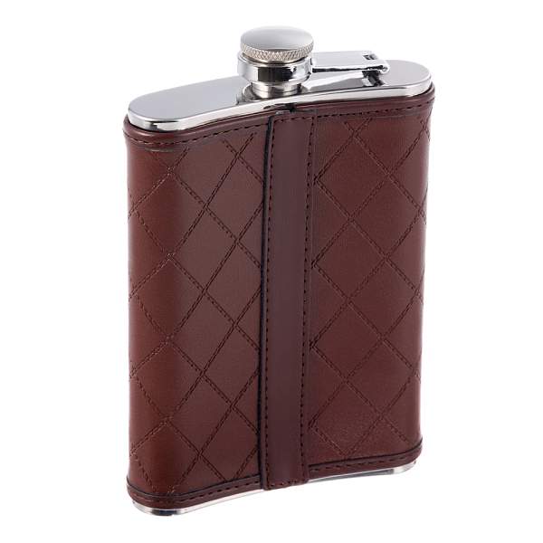 Фляга S.Quire 0,24 л, сталь+искусственная кожа, коричневая 64W2-8 S.QUIRE, Артикул: 64W2-8 фото №1