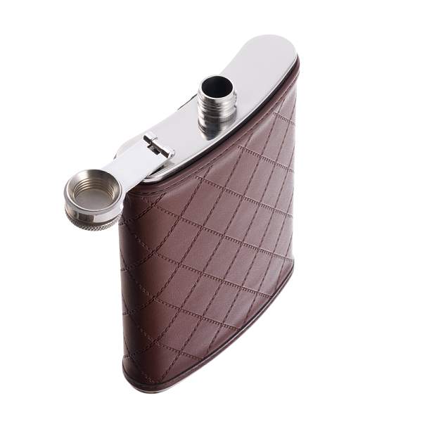 Фляга S.Quire 0,24 л, сталь+искусственная кожа, коричневая 64W2-8 S.QUIRE, Артикул: 64W2-8 фото №1