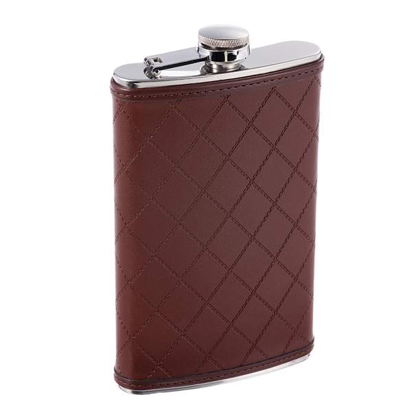 Фляга S.Quire 0,27 л, сталь+искусственная кожа, коричневая 64W2-9 S.QUIRE, Артикул: 64W2-9 фото №1