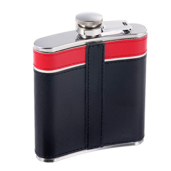 Фляга S.Quire 0,18 л, сталь+искусственная кожа, черно-красная W124-6 S.QUIRE, Артикул: W124-6 фото №1