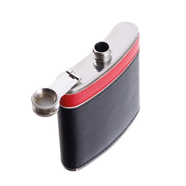 Фляга S.Quire 0,18 л, сталь+искусственная кожа, черно-красная W124-6 S.QUIRE, Артикул: W124-6 фото №1